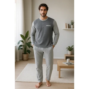 %100 Pamuk Erkek Puantiyeli Pijama Takımı Rahat Ev ve Uyku Seti