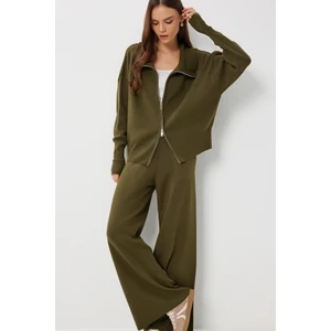 Fermuarlı Hırka Pantolon Triko Takım LAN0077 Haki