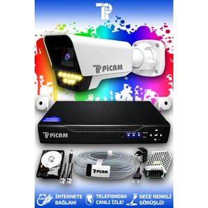 1 Kameralı Süper 1 Dış Kamera Set 100 GB 5 MP Full HD Renkli Gece Görüşlü Güvenlik Kamerası Sistemi