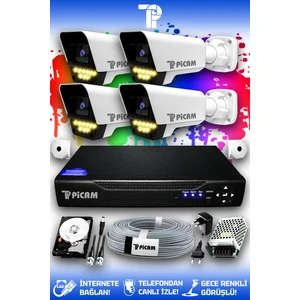 4 Kameralı Süper 4 Dış Kamera Set 1 TB 5 MP Full HD Renkli Gece Görüşlü Güvenlik Kamerası Sistemi