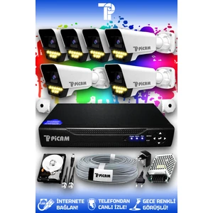 6 Kameralı Süper 6 Dış Kamera Set 320 GB 5 MP Full HD Renkli Gece Görüşlü Güvenlik Kamerası Sistemi