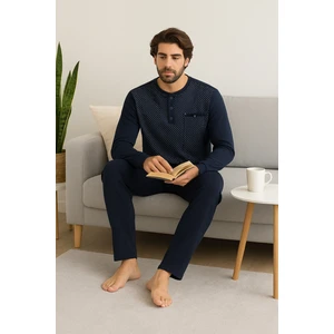 %100 Pamuk Erkek Puantiyeli Pijama Takımı Rahat Ev ve Uyku Seti