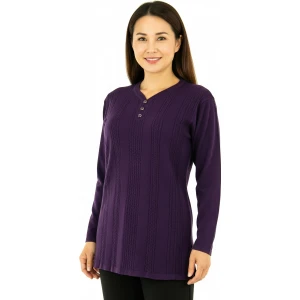 Kadın Kışlık Kendinden Motifli Armut Yaka Üç Düğmeli Normal Kesim Likralı Pamuklu Kardelen Dokuma Anne Kazak