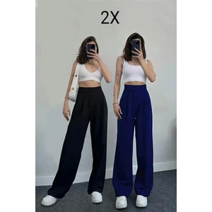 Kadın Cırtlı Palazzo Yüksek Bel Ayarlanabilir Bel Bol Paça 2'li Set