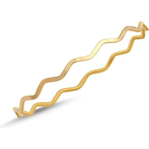 925 Ayar Gümüş Üzeri 22 Ayar Altın Kaplama Zikzak Ajda Bilezik