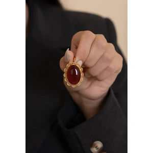 Bayar Gold 14 Ayar Altın Telkari İşlemeli Akik Taşlı El İşi Kolye Ucu