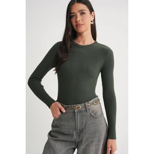 6938 Kadın Bisiklet Yaka Fitilli Triko Body Haki