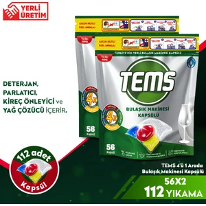 TEMS 4 Etkili Bulaşık Makinesi Kapsül Deterjanı 2 x 56 Adet - 112 Yıkama