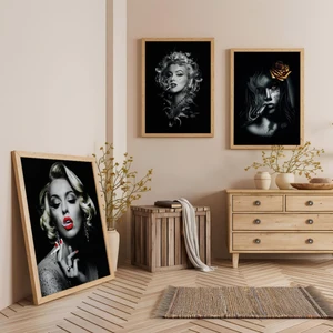 Ahşap Çerçeveli Marilyn Monroe Üçlü Ahşap Tablo Seti