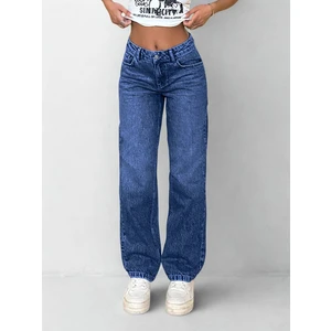 Kadın Yüksek Bel Bol Paça Palazzo Kot Pantolon Mavi