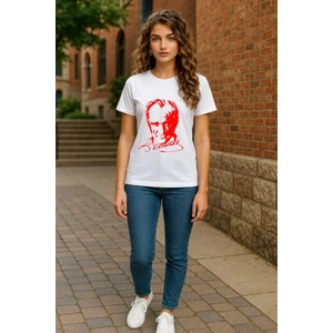 Kadın Bisiklet Yaka Kısa Kollu Atatürk Baskılı %100 Pamuk T-Shirt