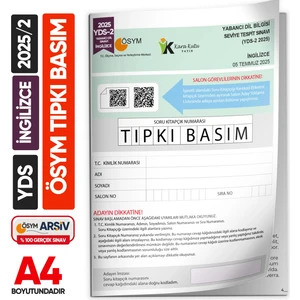 Yds Ingilizce 2025/2 Temmuz Yabancı Dil Sınavı Ösym Tıpkı Basım Çıkmış Soru Deneme Kitapçığı