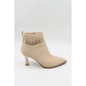 Kristebell Ithal Topuklu Taşlı Aksesuar Detaylı Fermuarlı Bot 2509 - Bej - 36