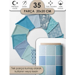 Desenli %100 Pamuk Saten Patchwork Kumaş – Tek Parça 150×110 cm, 35 Kare Kupon