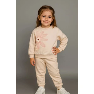 Büyük Çiçek Nakışlı %100 Pamuk 2’li Çocuk Eşofman Takımı