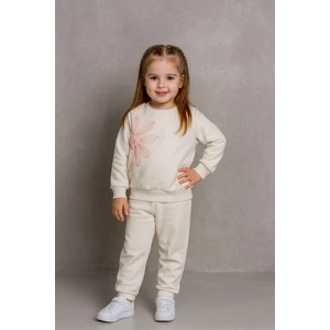 Büyük Çiçek Nakışlı %100 Pamuk 2’li Çocuk Eşofman Takımı