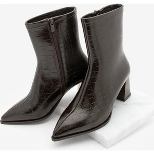 Kadın Kalın Topuklu Sivri Burun Bot Simva Kahve Croco