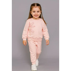 Büyük Çiçek Nakışlı %100 Pamuk 2’li Çocuk Eşofman Takımı