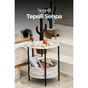 He Dizayn Aksesuar Sepetli Tepsili Sehpa – Çok Amaçlı Metal Saklama Sepetli Yan Sehpa