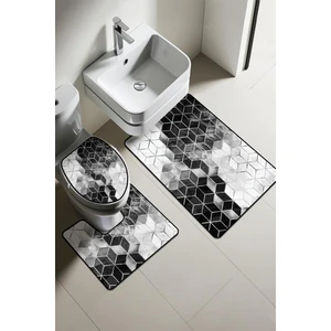 Doruklar Home Collection Modern Desenli Dijital Baskı 3’lü Banyo Paspas Takımı Yıkanabilir Kaymaz Tabanlı Klozet Takımı KLZ0002