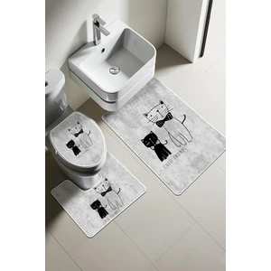 Doruklar Home Collection Modern Desenli Dijital Baskı 3’lü Banyo Paspas Takımı Yıkanabilir Kaymaz Tabanlı Klozet Takımı KLZ0003