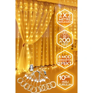 2x2 Metre Usb'li 8 Animasyonlu Uzaktan Kumandalı Gün Işığı Peri Tel LED Perde