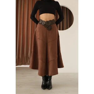 Kadın Kahverengi Süet Volanlı A Kesim Etek