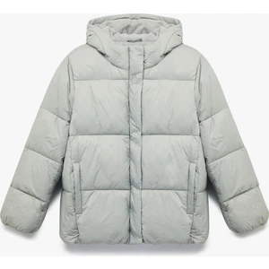 Kapüşonlu Uzun Kollu Cepli Fermuarlı Şişme Mont