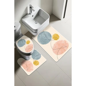 Doruklar Home Collection Modern Desenli Dijital Baskı 3’lü Banyo Paspas Takımı Yıkanabilir Kaymaz Tabanlı Klozet Takımı KLZ0005