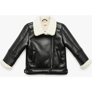 Uzun Kollu Kruvaze Yaka Suni Deri Biker Ceket