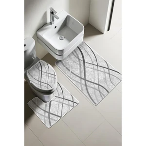 Doruklar Home Collection Modern Desenli Dijital Baskı 3’lü Banyo Paspas Takımı Yıkanabilir Kaymaz Tabanlı Klozet Takımı KLZ0004