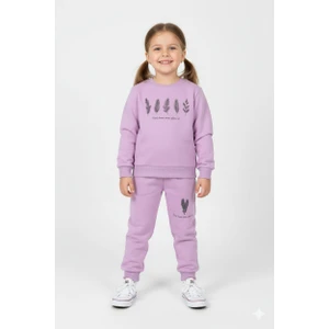 Kız Çocuk %100 Organik Pamuk Bitki Baskılı Yumuşacık Trend Eşofman Takımı - 1008