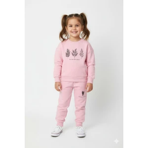 Kız Çocuk %100 Organik Pamuk Bitki Baskılı Yumuşacık Trend Eşofman Takımı - 1008