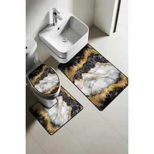Doruklar Home Collection Modern Desenli Dijital Baskı 3’lü Banyo Paspas Takımı Yıkanabilir Kaymaz Tabanlı Klozet Takımı KLZ0007