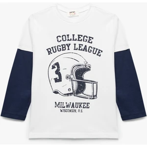 Pamuklu Bisiklet Yaka Uzun Kollu Baskılı Tişört