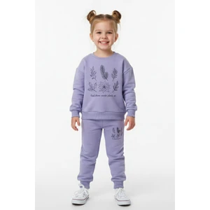 Kız Çocuk %100 Organik Pamuk Bitki Baskılı Yumuşacık Trend Eşofman Takımı - 1008