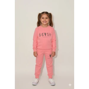 Kız Çocuk %100 Organik Pamuk Bitki Baskılı Yumuşacık Trend Eşofman Takımı - 1008