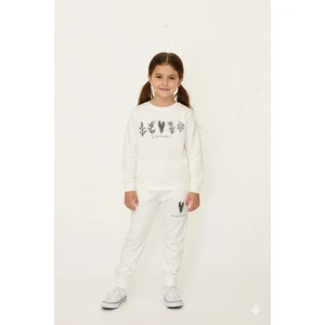 Kız Çocuk %100 Organik Pamuk Bitki Baskılı Yumuşacık Trend Eşofman Takımı - 1008