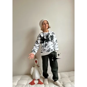 Sacro Kids Dino Baskili Şardonlu 3 Iplik Sweatshirt-Eşofman Altı Kışlık Erkek Çocuk Takım