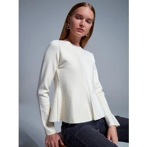 10824 Bisiklet Yaka Peplum Triko Top-Krem