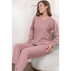 Kalın Kışlık Interlok Şeritli Uzun Kollu Örme Pijama Takımı