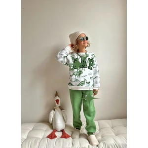 Sacro Kids Dino Baskili Şardonlu 3 Iplik Sweatshirt-Eşofman Altı Kışlık Erkek Çocuk Takım