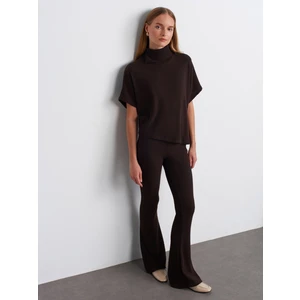 71910 Yüksek Bel Örme Pantolon-Kahve