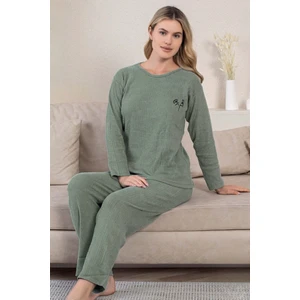 Kalın Kışlık Interlok Şeritli Uzun Kollu Örme Pijama Takımı