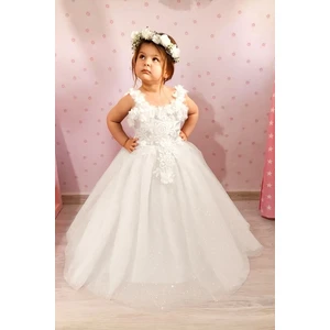 Kız Çocuk Çiçek Detaylı Prenses Abiye Elbise