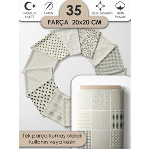 Desenli %100 Pamuk Saten Patchwork Kumaş – Tek Parça 150×110 cm, 35 Kare Kupon