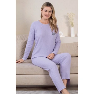 Kalın Kışlık Interlok Şeritli Uzun Kollu Örme Pijama Takımı