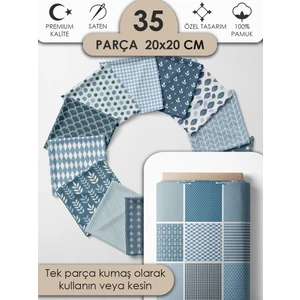 Desenli %100 Pamuk Saten Patchwork Kumaş – Tek Parça 150×110 cm, 35 Kare Kupon