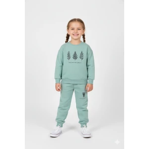 Kız Çocuk %100 Organik Pamuk Bitki Baskılı Yumuşacık Trend Eşofman Takımı - 1008