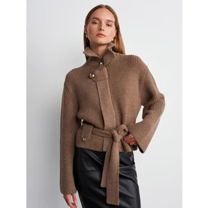 60988 Yün Karışımlı Triko Hırka-Vizon